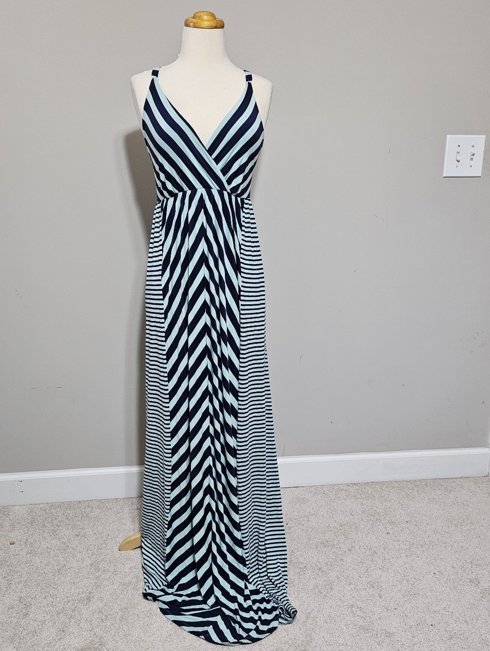 Soma Striped Chevron Maxi Dress Blue Green Large